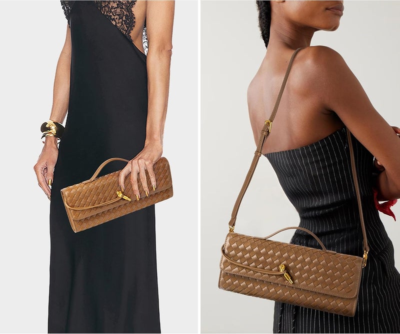 Joryin Woven Purse for Women Evening Clutch Woven Leather & Suede Handbags Crossbody Bag Suede Purse Formal Evening Bag - Image 2